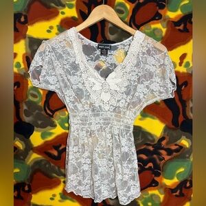 Wet Seal Lacey Patterned White Blouse Size Extra Small